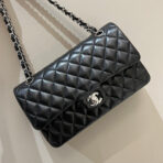 FLAP BAG 25CM SILVER HARDWARE BLACK LAMBSKIN - Image 2