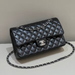 FLAP BAG 25CM SILVER HARDWARE BLACK LAMBSKIN - Image 3
