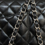 FLAP BAG 25CM SILVER HARDWARE BLACK LAMBSKIN - Image 9