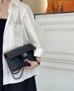 FLAP BAG 25CM SILVER HARDWARE BLACK LAMBSKIN - Image 11