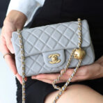 FLAP BAG 20CM GREY LAMBSKIN GOLD HARDWARE - Image 2