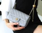 FLAP BAG 20CM GREY LAMBSKIN GOLD HARDWARE - Image 4