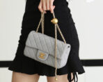FLAP BAG 20CM GREY LAMBSKIN GOLD HARDWARE - Image 5