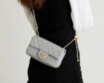 FLAP BAG 20CM GREY LAMBSKIN GOLD HARDWARE - Image 8