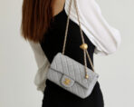 FLAP BAG 20CM GREY LAMBSKIN GOLD HARDWARE - Image 9