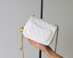 FLAP BAG 17CM WHITE LAMBSKIN GOLD HARDWARE - Image 8