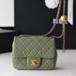 FLAP BAG 17CM KHAKI LAMBSKIN GOLD HARDWARE - Image 2