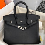 HM BIRKIN 25CM BLACK   SILVER HARDWARE