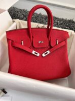 HM BIRKIN 25CM RED   SILVER HARDWARE - Image 4