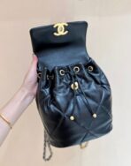 CC 19 BACKPACK BAG 26CM BLACK GOATSKIN GOLD HARDWARE - Image 7