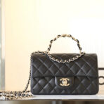 FLAP BAG 23 BLACK LAMBSKIN GOLD HARDWARE TOPHAND - Image 2