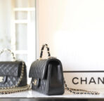 FLAP BAG 23 BLACK LAMBSKIN GOLD HARDWARE TOPHAND - Image 5