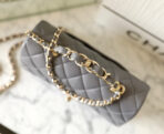 FLAP BAG 23 GREY LAMBSKIN GOLD HARDWARE TOP HAND - Image 5