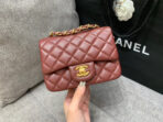 MINI SQUARE FLAP BAG 17CM BURGUNDY LAMBSKIN GOLD HARDWARE - Image 3