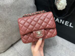 MINI SQUARE FLAP BAG 17CM BURGUNDY LAMBSKIN SILVER HARDWARE - Image 3