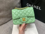 MINI SQUARE FLAP BAG 17CM LIGHT GREEN LAMBSKIN GOLD HARDWARE - Image 4