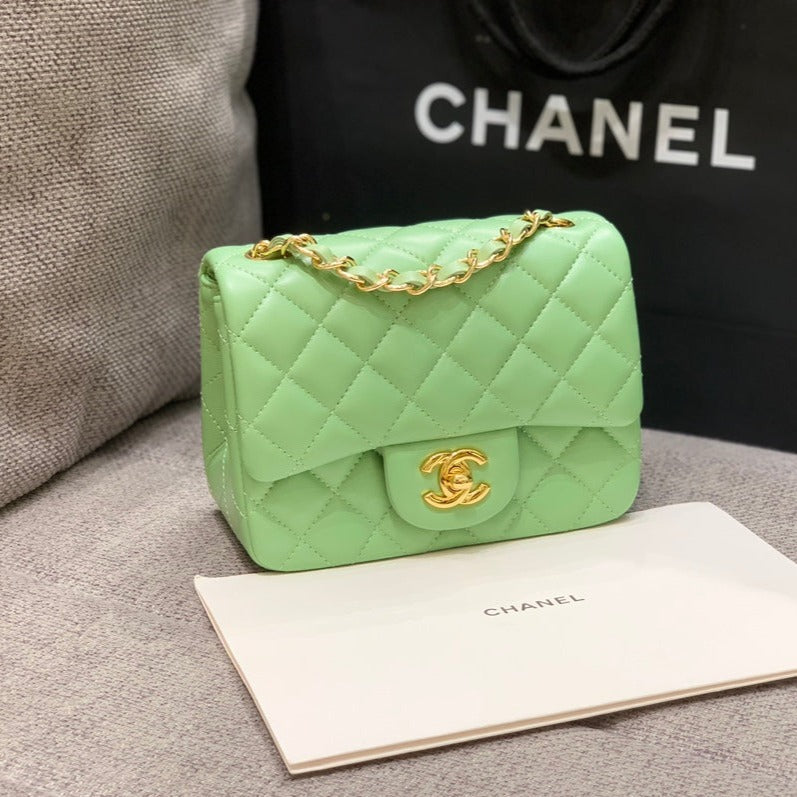 13346763834370631_1800x1800_c08d87d1-a3fc-413b-961c-006ee064951b.jpg MINI SQUARE FLAP BAG 17CM LIGHT GREEN LAMBSKIN GOLD HARDWARE - Image 1