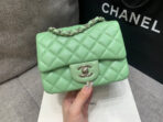 MINI SQUARE FLAP BAG 17CM LIGHT GREEN LAMBSKIN SILVER HARDWARE - Image 4