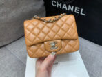 MINI SQUARE FLAP BAG 17CM BROWN LAMBSKIN SILVER HARDWARE - Image 3