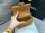MINI SQUARE FLAP BAG 17CM BROWN LAMBSKIN SILVER HARDWARE - Image 9