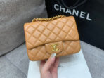 MINI SQUARE FLAP BAG 17CM BROWN LAMBSKIN GOLD HARDWARE - Image 3