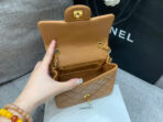 MINI SQUARE FLAP BAG 17CM BROWN LAMBSKIN GOLD HARDWARE - Image 8