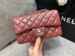 MINI RECTANGLE FLAP BAG 20CM BURGUNDY LAMBSKIN SILVER HARDWARE - Image 3