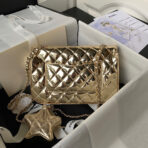 FLAP BAG MEDIUM 24CM GOLD METALIC CALFSKIN - Image 3
