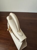 HM KELLY MINI 20 WHITE CHEVRE GOLD HARDWARE - Image 5