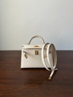HM KELLY MINI 20 WHITE CHEVRE GOLD HARDWARE - Image 7