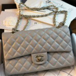 FLAP BAG 25CM GOLD HARDWARE GREY CAVIAR - Image 2
