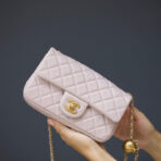 MINI RECTANGLE FLAP BAG 20CM LIGHT PINK LAMBSKIN GOLD HARDWARE - Image 2