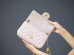 MINI RECTANGLE FLAP BAG 20CM LIGHT PINK LAMBSKIN GOLD HARDWARE - Image 6