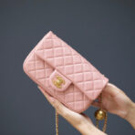 MINI RECTANGLE FLAP BAG 20CM PINK LAMBSKIN GOLD HARDWARE - Image 2