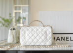 MINI RECTANGLE FLAP BAG TOP HANDLE 20CM WHITE LAMBSKIN SILVER HARDWARE - Image 6