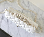 MINI RECTANGLE FLAP BAG TOP HANDLE 20CM WHITE LAMBSKIN SILVER HARDWARE - Image 7