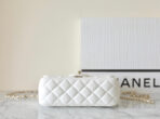 MINI RECTANGLE FLAP BAG TOP HANDLE 20CM WHITE LAMBSKIN SILVER HARDWARE - Image 8