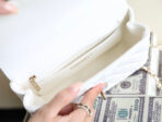 MINI RECTANGLE FLAP BAG TOP HANDLE 20CM WHITE LAMBSKIN SILVER HARDWARE - Image 9