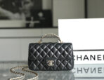 MINI RECTANGLE FLAP BAG TOP HANDLE 20CM BLACK LAMBSKIN SILVER HARDWARE - Image 4