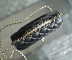 MINI RECTANGLE FLAP BAG TOP HANDLE 20CM BLACK LAMBSKIN SILVER HARDWARE - Image 5
