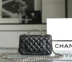 MINI RECTANGLE FLAP BAG TOP HANDLE 20CM BLACK LAMBSKIN SILVER HARDWARE - Image 7