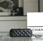 MINI RECTANGLE FLAP BAG TOP HANDLE 20CM BLACK LAMBSKIN SILVER HARDWARE - Image 8