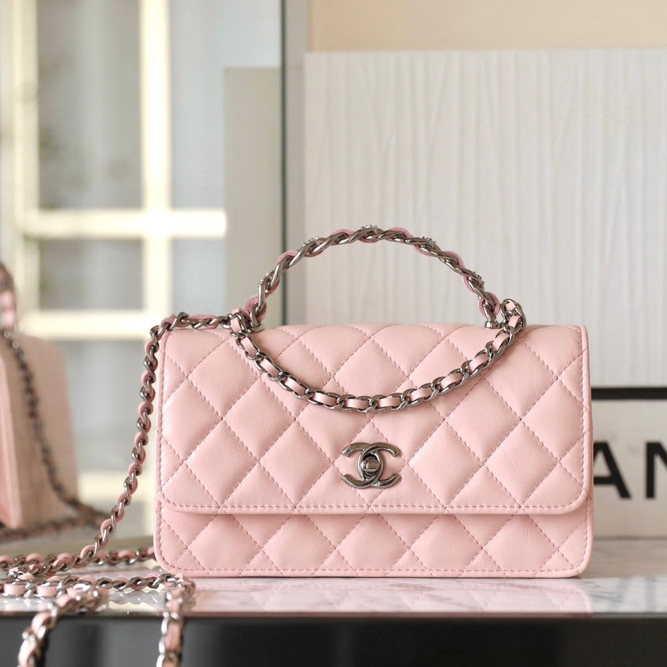 13350828818751331_1800x1800_5af343a7-a507-4809-b0a9-e48b87e484eb.jpg CC WOC 18.5 PINK LAMBSKIN SILVER HARDWARE - Image 1