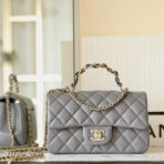 MINI RECTANGLE FLAP BAG TOP HANDLE 20CM GREY LAMBSKIN SILVER HARDWARE - Image 2