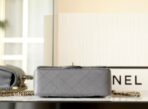 MINI RECTANGLE FLAP BAG TOP HANDLE 20CM GREY LAMBSKIN SILVER HARDWARE - Image 8