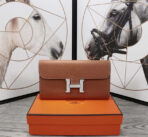 HM CLUTCH CONSTANCE 20.5 BROWN  SILVER HARDWARE