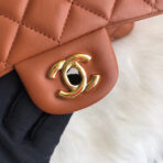 CC 20 CLASSIC SMALL DOUBLE FLAP BAG IN CARAMEL BROWN CALFSKIN - Image 6
