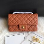 CC 20 CLASSIC SMALL DOUBLE FLAP BAG IN CARAMEL BROWN CALFSKIN - Image 2