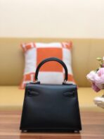 KELLY MINI 20 BAG IN BLACK SMOOTH  WITH SILVER HARDWARE - Image 5