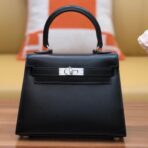 KELLY MINI 20 BAG IN BLACK SMOOTH  WITH SILVER HARDWARE
